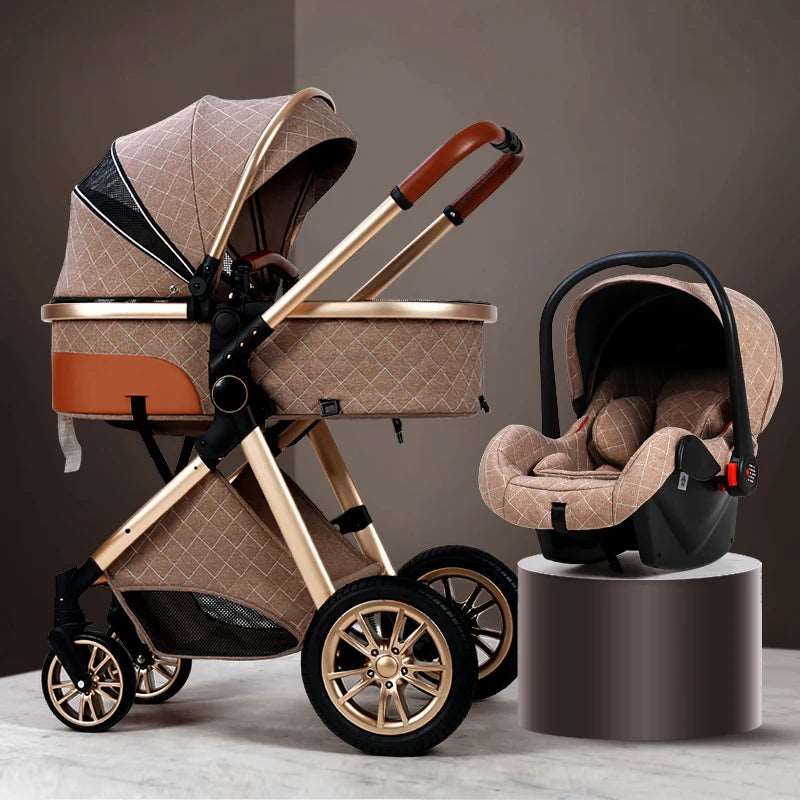 Luxury 2024 Baby Stroller 3 in 1 High Landscape Baby Cart Can Sit Can Lie Portable Pushchair Baby Cradel Infant Carrier Free Shipping-Labell USA