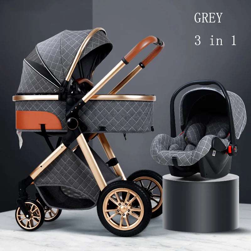 Luxury 2024 Baby Stroller 3 in 1 High Landscape Baby Cart Can Sit Can Lie Portable Pushchair Baby Cradel Infant Carrier Free Shipping-Labell USA