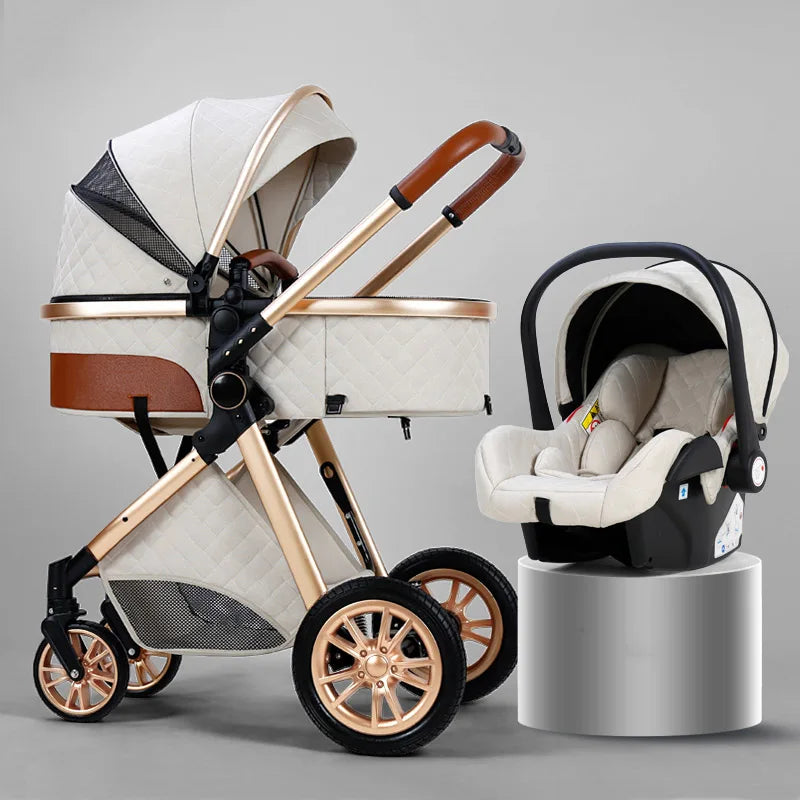 Luxury 2024 Baby Stroller 3 in 1 High Landscape Baby Cart Can Sit Can Lie Portable Pushchair Baby Cradel Infant Carrier Free Shipping-Labell USA