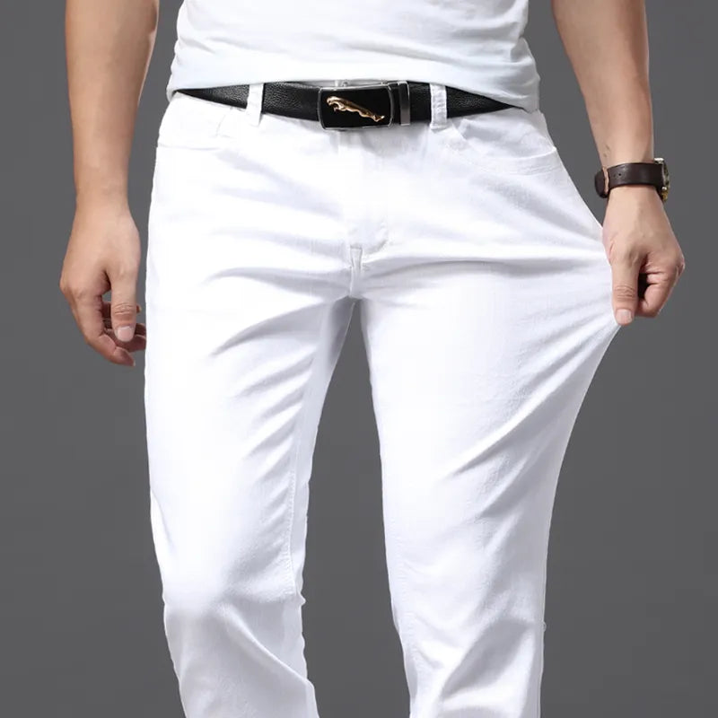 Men White Jeans Fashion Casual Classic Style Slim Fit Soft Trousers Male Brand Advanced Stretch Pants-Labell USA