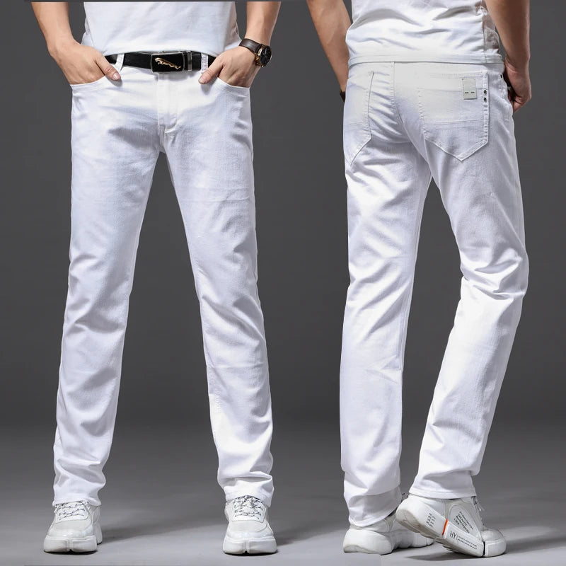 Men White Jeans Fashion Casual Classic Style Slim Fit Soft Trousers Male Brand Advanced Stretch Pants-Labell USA