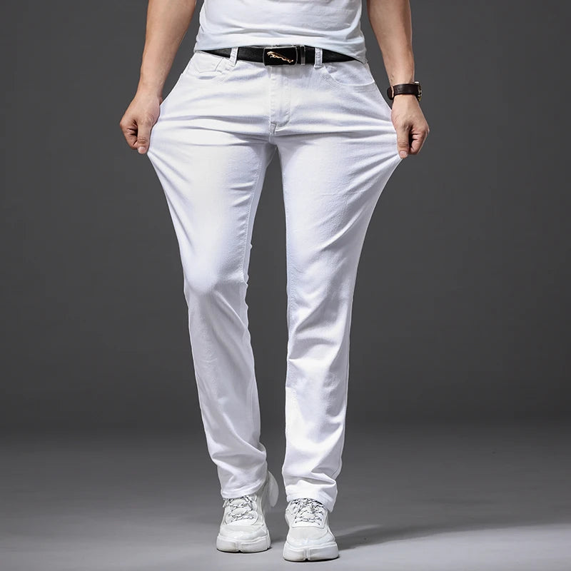 Men White Jeans Fashion Casual Classic Style Slim Fit Soft Trousers Male Brand Advanced Stretch Pants-Labell USA