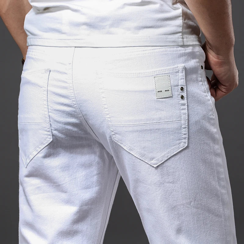 Men White Jeans Fashion Casual Classic Style Slim Fit Soft Trousers Male Brand Advanced Stretch Pants-Labell USA