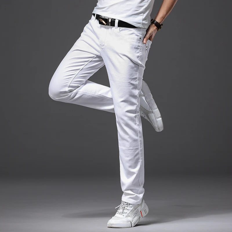 Men White Jeans Fashion Casual Classic Style Slim Fit Soft Trousers Male Brand Advanced Stretch Pants-Labell USA