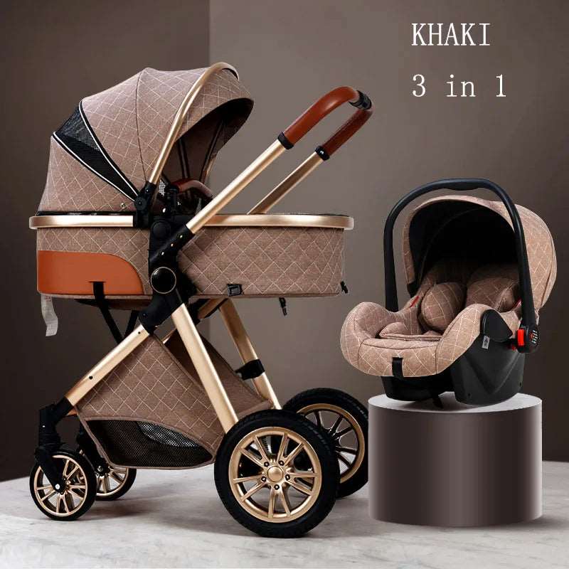 Luxury 2024 Baby Stroller 3 in 1 High Landscape Baby Cart Can Sit Can Lie Portable Pushchair Baby Cradel Infant Carrier Free Shipping-Labell USA