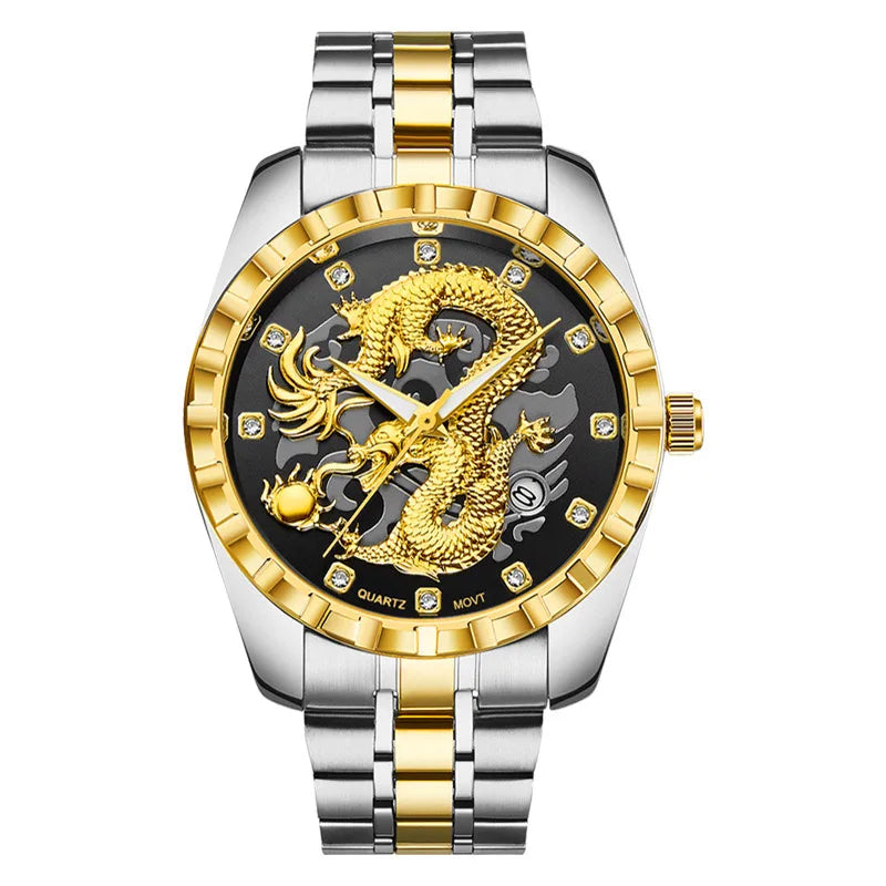 Relogio masculino Wlisth Brand Quality Quartz-watch Exquisite 3D Carving Dragon Watch Men Clock Diamond Dial Luminous Man Watch-Labell USA