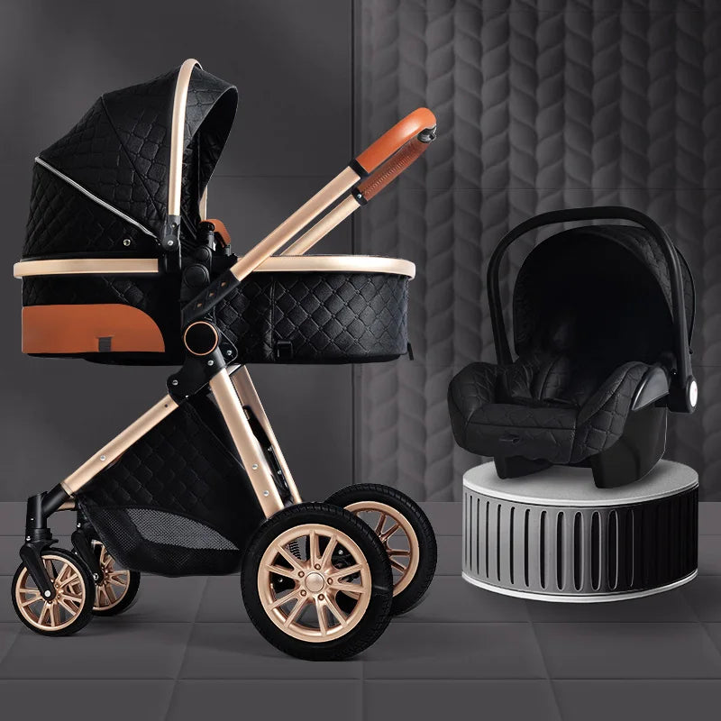 Luxury 2024 Baby Stroller 3 in 1 High Landscape Baby Cart Can Sit Can Lie Portable Pushchair Baby Cradel Infant Carrier Free Shipping-Labell USA