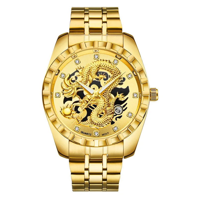 Relogio masculino Wlisth Brand Quality Quartz-watch Exquisite 3D Carving Dragon Watch Men Clock Diamond Dial Luminous Man Watch-Labell USA