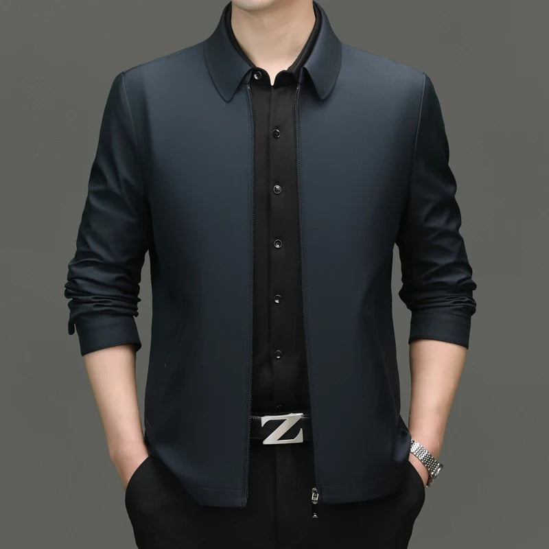 2024 Spring and Autumn New High-quality Men' Lapel Thin leather Jacket Business Casual M-4XL-Labell USA