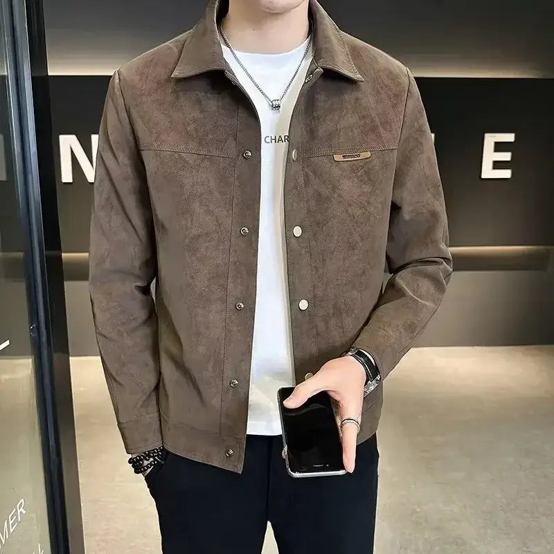 Trendy High-end Feellapelchamois Leather Jacket For Men 2024 New Style Loose Fit Spring Top Coat