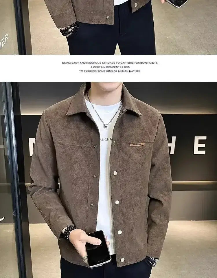 Trendy High-end Feellapelchamois Leather Jacket For Men 2024 New Style Loose Fit Spring Top Coat