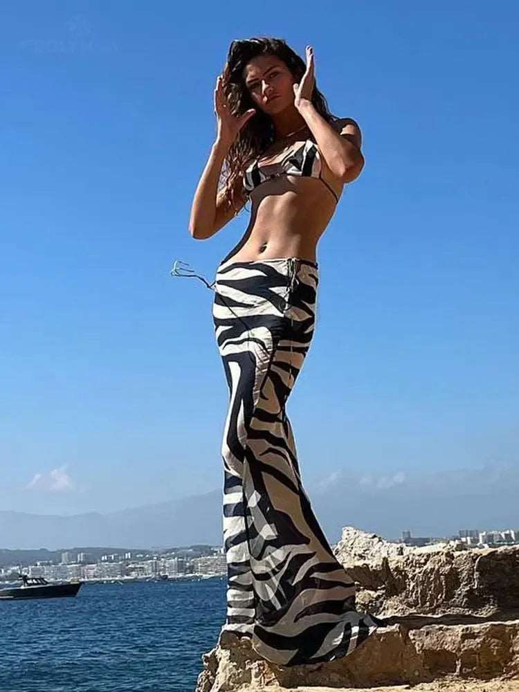 EDOLYNSA Sexy Zebra Stripes 3 Pieces Bikini Set 2024 Summer Beach Wear Triangle Bikinis Swimsuit Skirt Swimwear Cover-up A1554-Labell USA