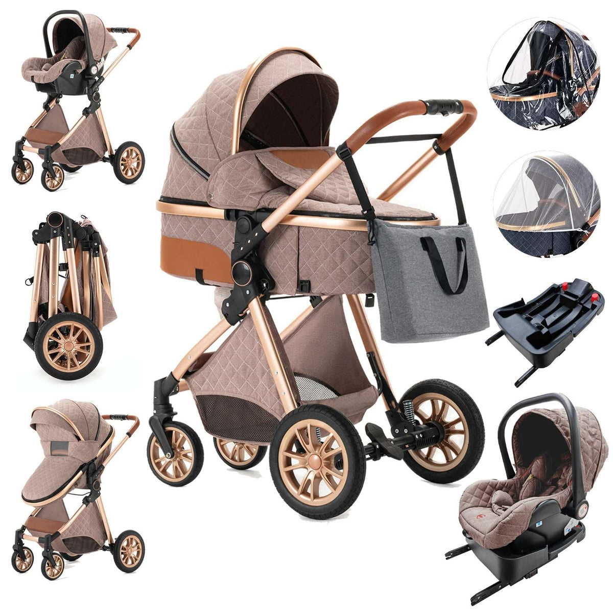 Luxury 2024 Baby Stroller 3 in 1 High Landscape Baby Cart Can Sit Can Lie Portable Pushchair Baby Cradel Infant Carrier Free Shipping-Labell USA