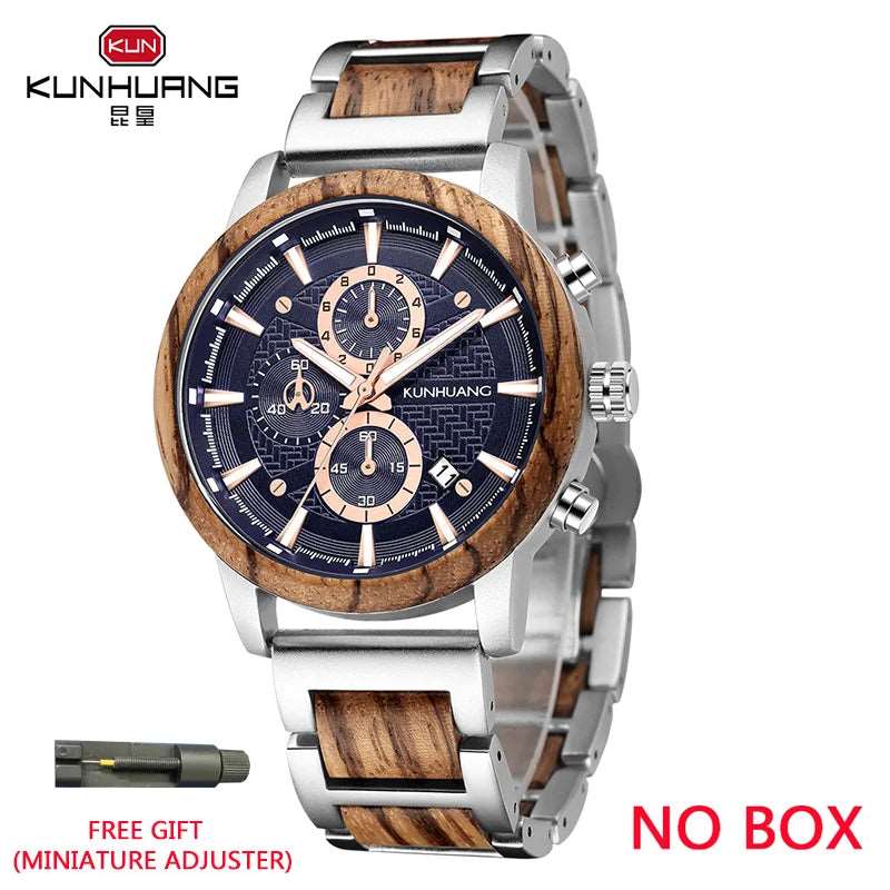 KUNHUANG Wood Watches Luxury Luminous Multi-function Wooden Men's Quartz Retro Watch Fashion Sport Timepieces Zegarek męski-Labell USA