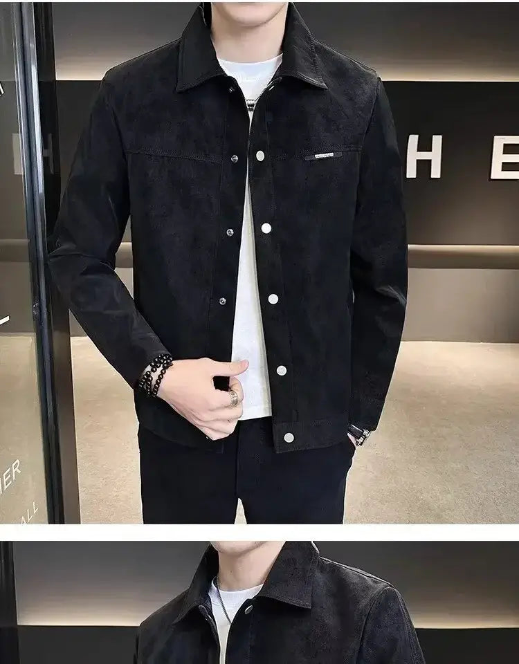 Trendy High-end Feellapelchamois Leather Jacket For Men 2024 New Style Loose Fit Spring Top Coat