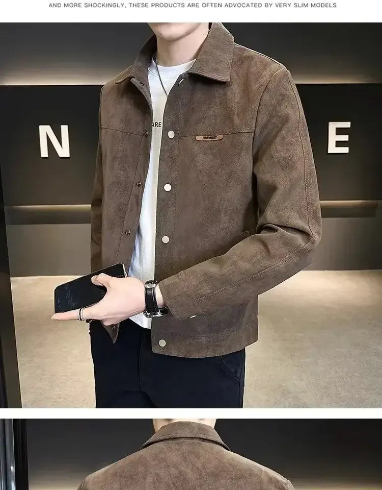 Trendy High-end Feellapelchamois Leather Jacket For Men 2024 New Style Loose Fit Spring Top Coat