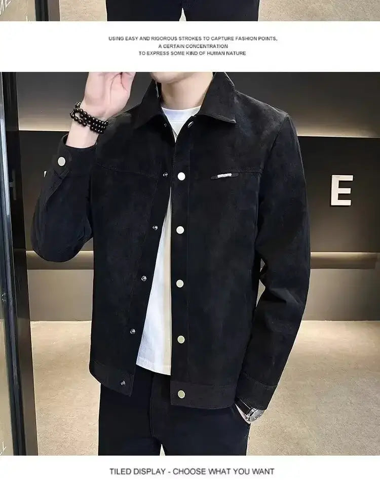 Trendy High-end Feellapelchamois Leather Jacket For Men 2024 New Style Loose Fit Spring Top Coat