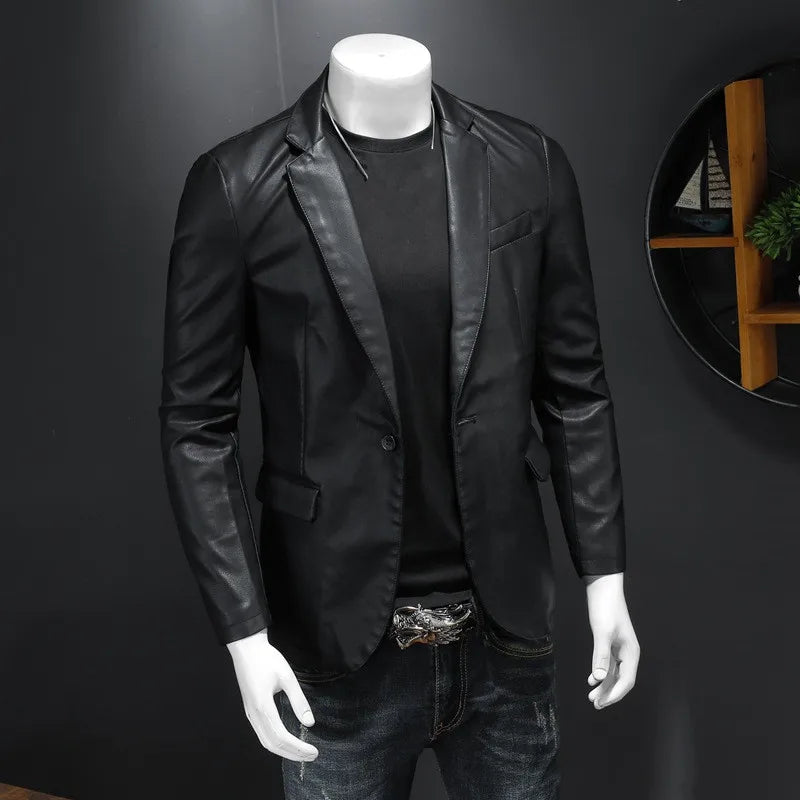 New Mens Slim Fit Leather Jackets Casual Motorcycle Coats Turn Down Collar Black Moto Biker Leather Suede Outerwear Men 5XL-Labell USA