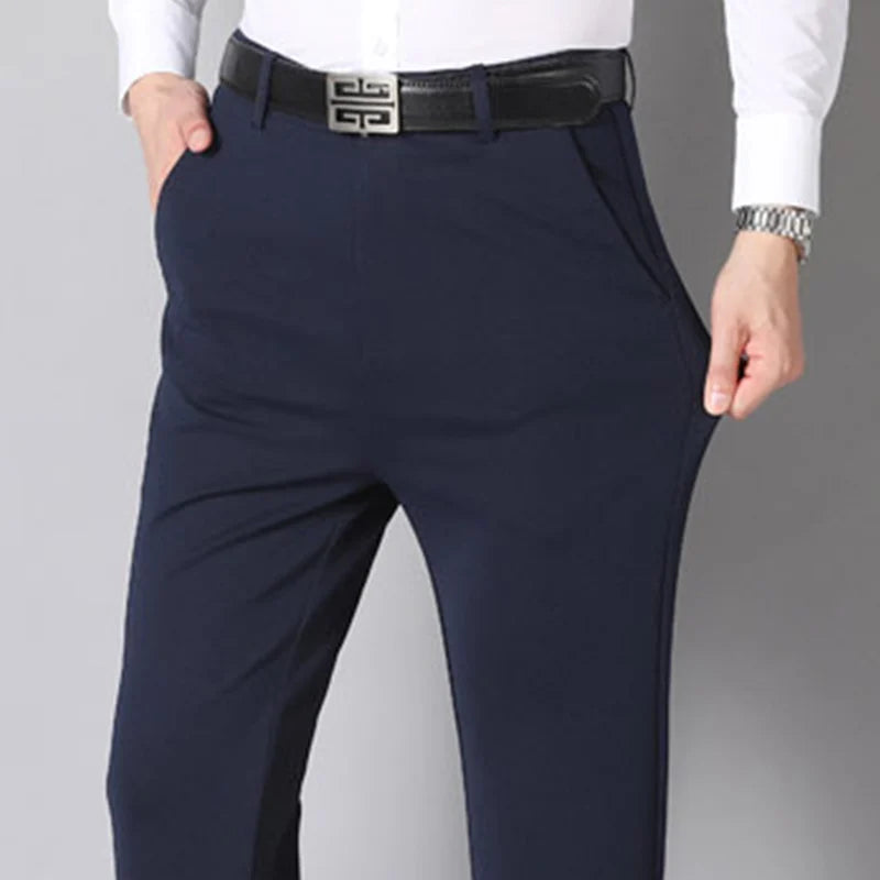 Men's Summer Thin Fashion Business Casual Suit Pants Long Pants Men's Elastic Straight Sleeve Formal Pants Plus Size 28-40-Labell USA