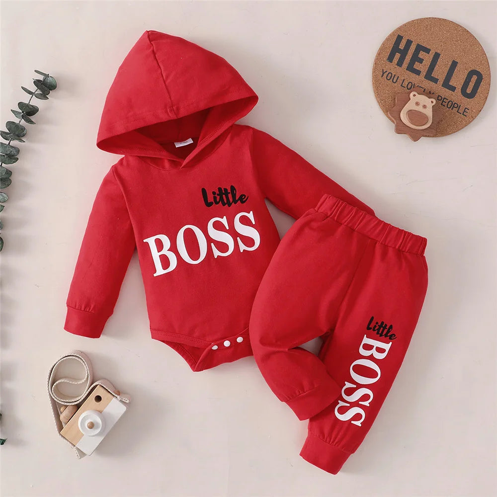 New 0-24 Months Newborn Baby Boy 2PCS Clothes Set Long Sleeve Hoodie Jumpsuit Pants Toddler Boy Outfit Baby Costume