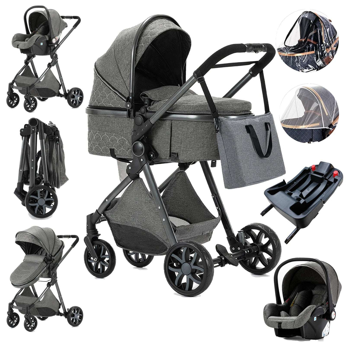 Luxury 2024 Baby Stroller 3 in 1 High Landscape Baby Cart Can Sit Can Lie Portable Pushchair Baby Cradel Infant Carrier Free Shipping-Labell USA