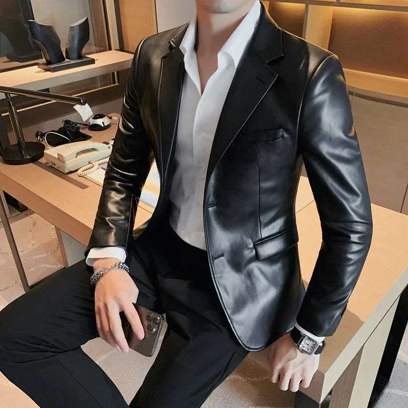 2024 Autumn Winter Brand Clothing Men's Casual Leather Jackets Male Slim Fit Fashion Casual Leather Jackets/Man Coats S-3XL-Labell USA