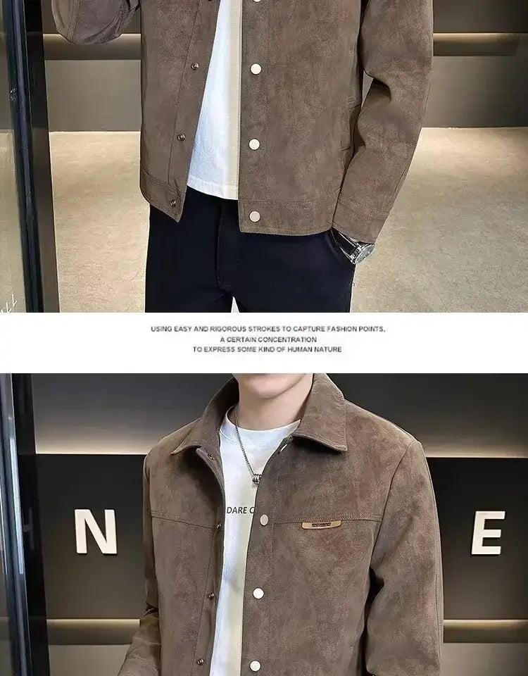 Trendy High-end Feellapelchamois Leather Jacket For Men 2024 New Style Loose Fit Spring Top Coat