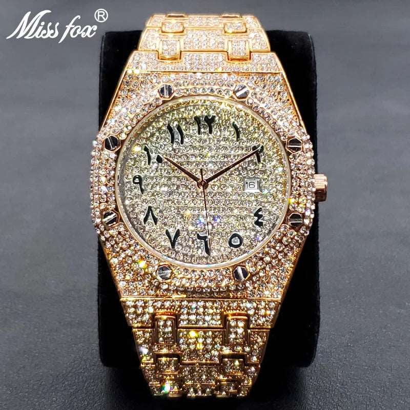 Luxury Full Diamond Watches For Men Top Brand Hip Hop Iced Out Arab Number Watch Men Fashion Steel Waterproof Clock Dropshipping-Labell USA