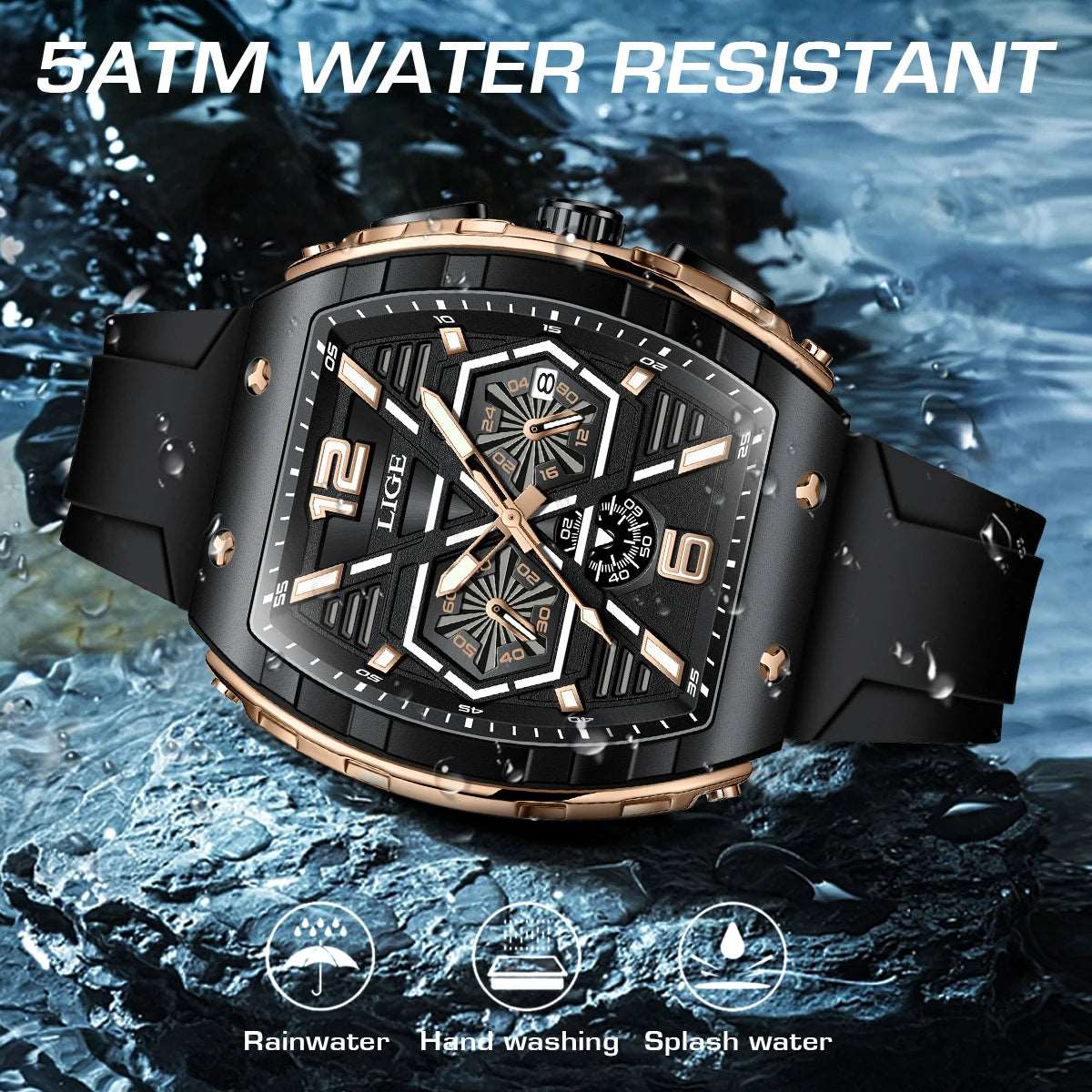 LIGE Luxury Waterproof Quartz Wristwatch Raise Wrist Luminous Men Watch Date Sports Silicone Clock Man Watches Relogio Masculino-Labell USA