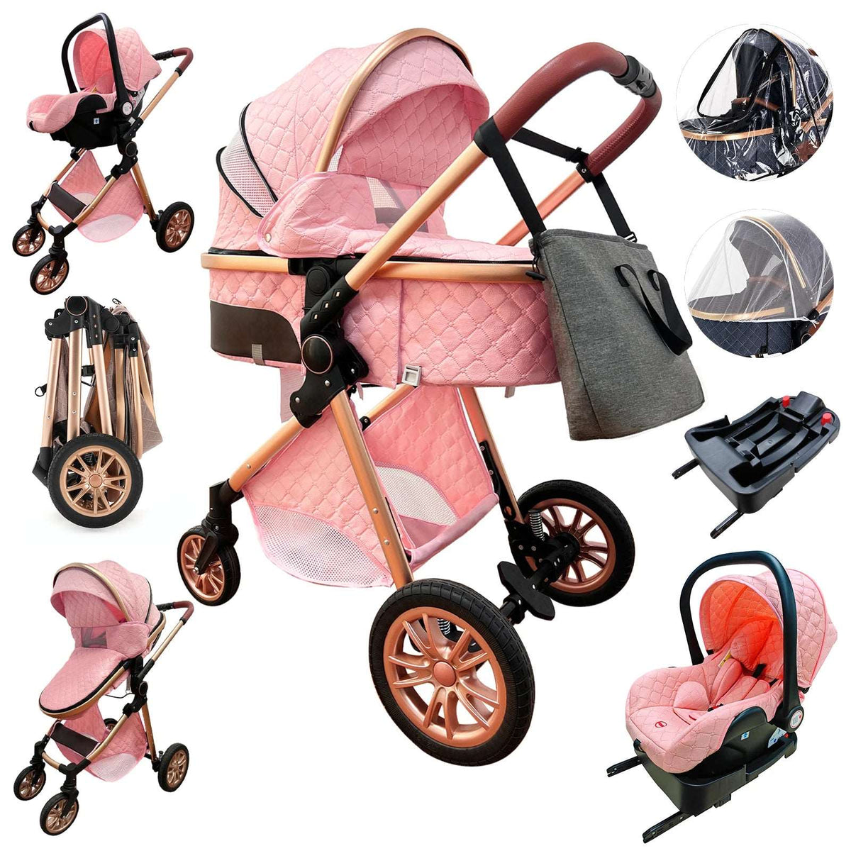 Luxury 2024 Baby Stroller 3 in 1 High Landscape Baby Cart Can Sit Can Lie Portable Pushchair Baby Cradel Infant Carrier Free Shipping-Labell USA