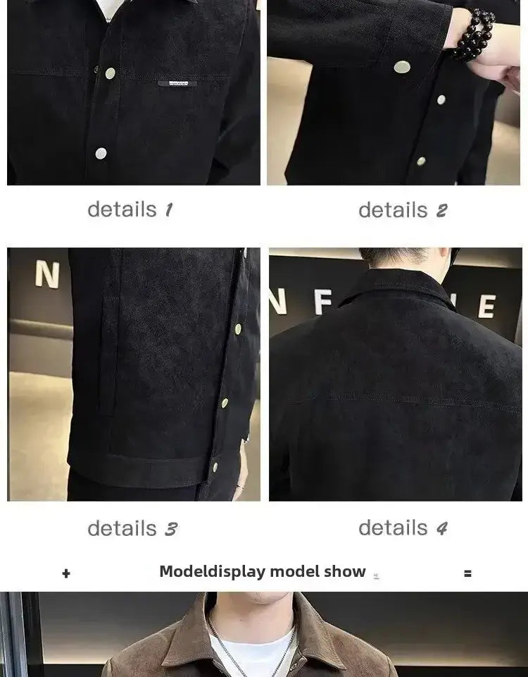 Trendy High-end Feellapelchamois Leather Jacket For Men 2024 New Style Loose Fit Spring Top Coat