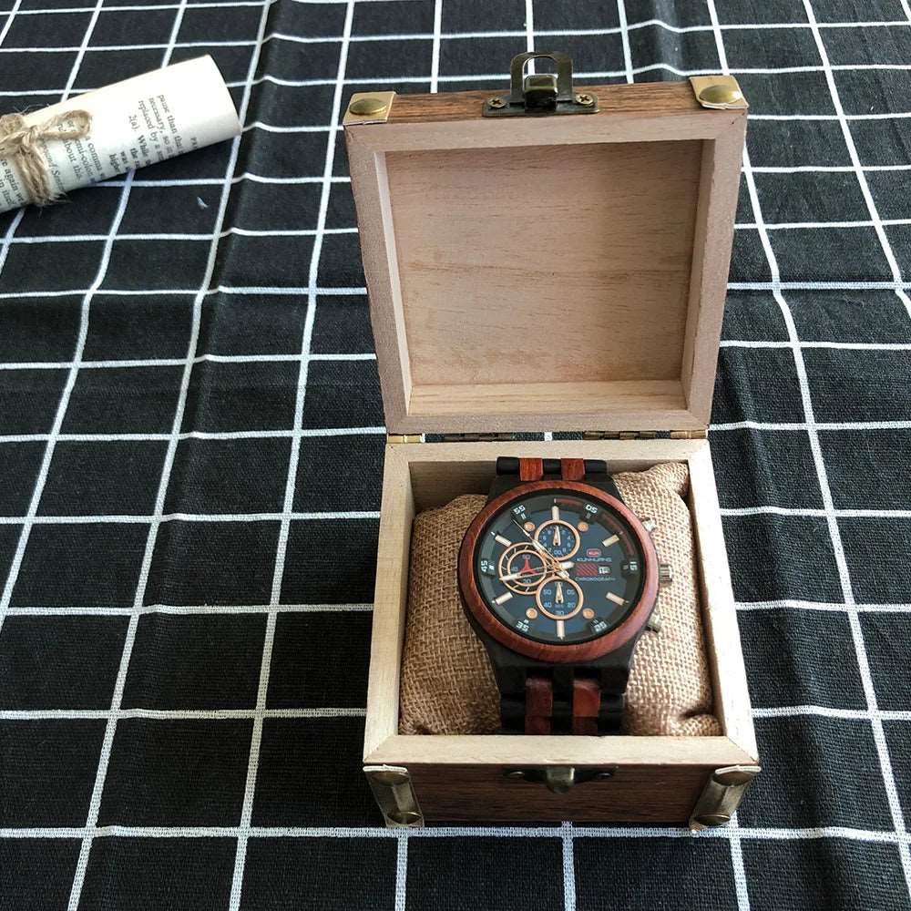 KUNHUANG Wood Watches Luxury Luminous Multi-function Wooden Men's Quartz Retro Watch Fashion Sport Timepieces Zegarek męski-Labell USA