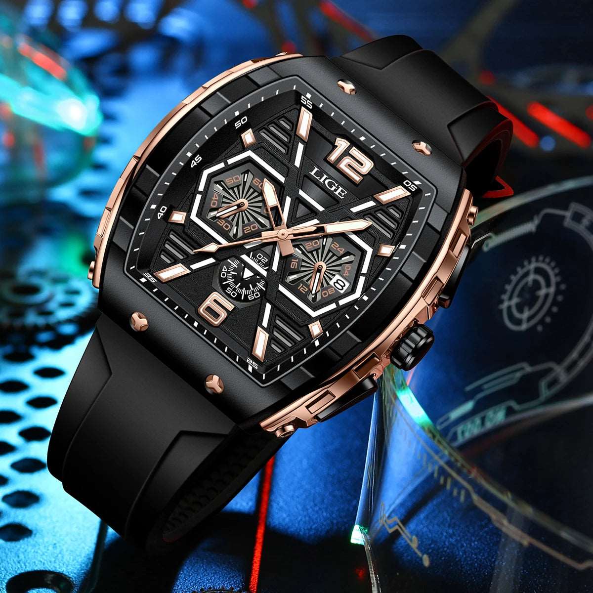 LIGE Luxury Waterproof Quartz Wristwatch Raise Wrist Luminous Men Watch Date Sports Silicone Clock Man Watches Relogio Masculino-Labell USA