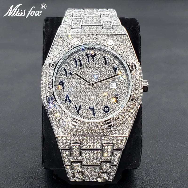 Luxury Full Diamond Watches For Men Top Brand Hip Hop Iced Out Arab Number Watch Men Fashion Steel Waterproof Clock Dropshipping-Labell USA