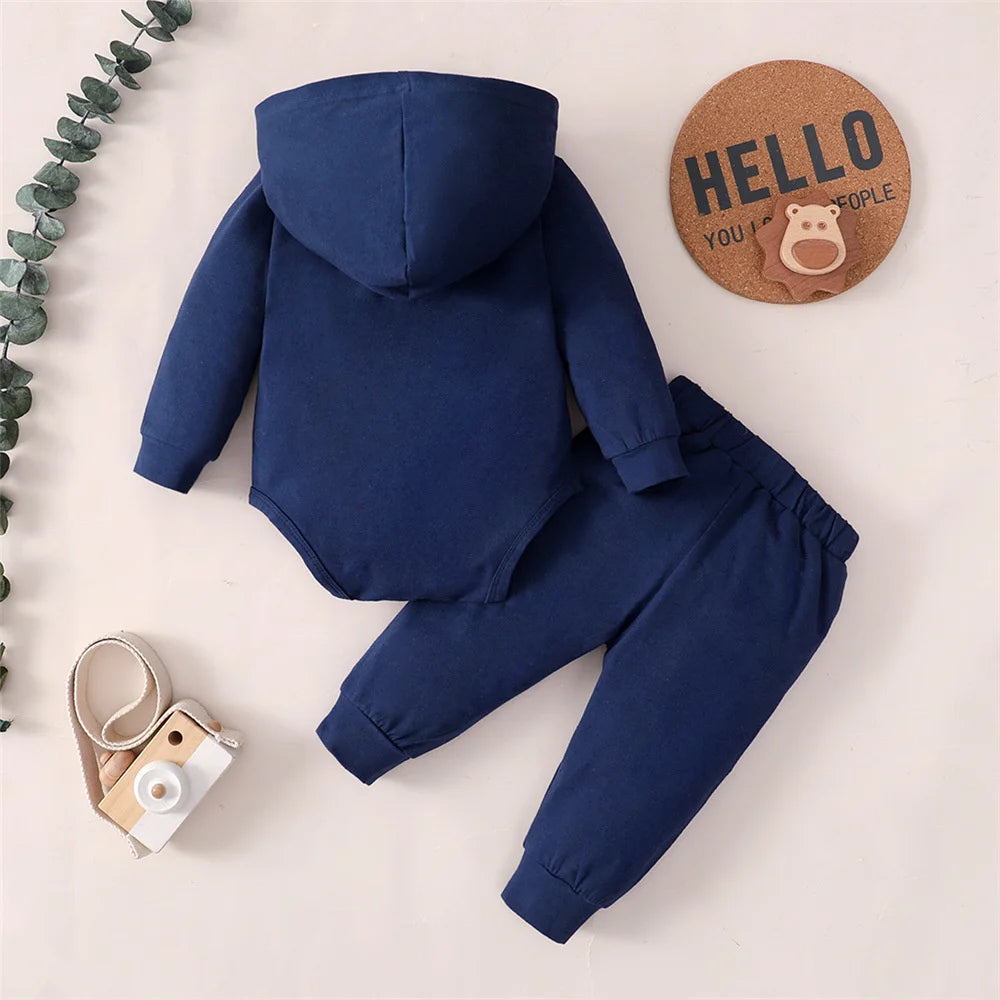 New 0-24 Months Newborn Baby Boy 2PCS Clothes Set Long Sleeve Hoodie Jumpsuit Pants Toddler Boy Outfit Baby Costume