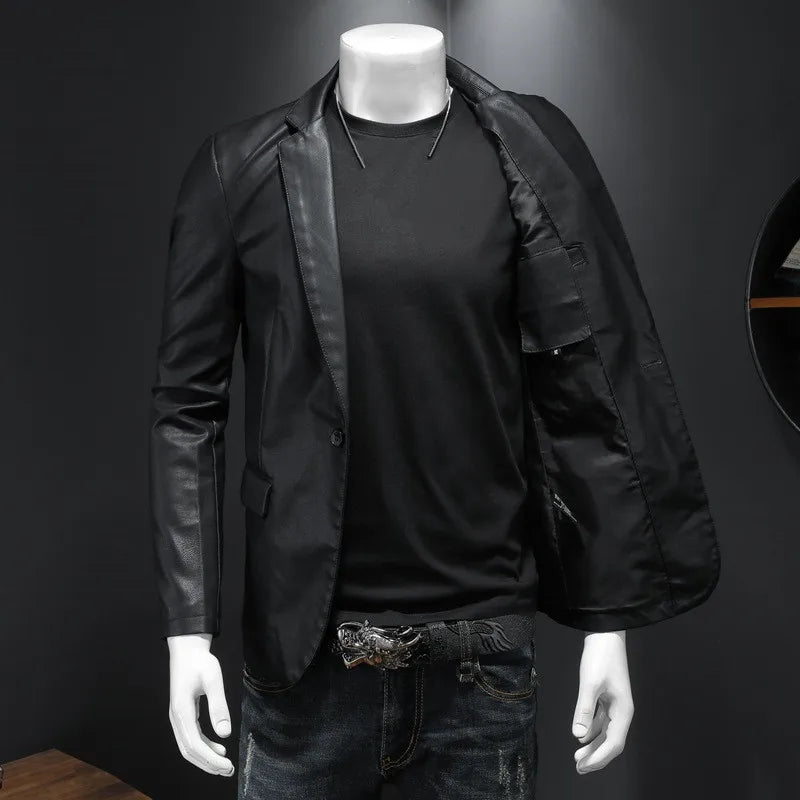 New Mens Slim Fit Leather Jackets Casual Motorcycle Coats Turn Down Collar Black Moto Biker Leather Suede Outerwear Men 5XL-Labell USA