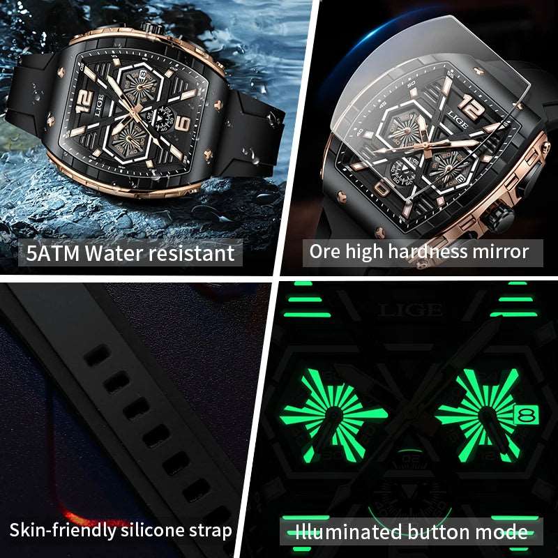 LIGE Luxury Waterproof Quartz Wristwatch Raise Wrist Luminous Men Watch Date Sports Silicone Clock Man Watches Relogio Masculino-Labell USA