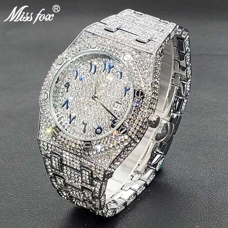 Luxury Full Diamond Watches For Men Top Brand Hip Hop Iced Out Arab Number Watch Men Fashion Steel Waterproof Clock Dropshipping-Labell USA