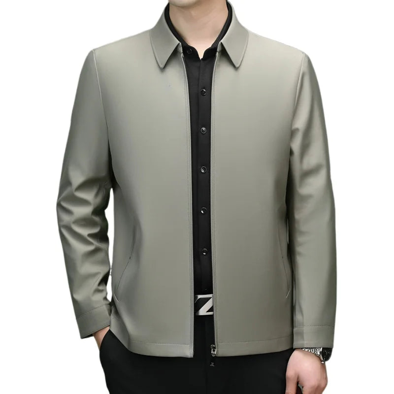 2024 Spring and Autumn New High-quality Men' Lapel Thin leather Jacket Business Casual M-4XL-Labell USA