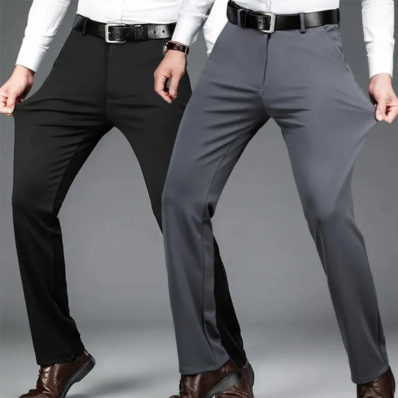 Men's Summer Thin Fashion Business Casual Suit Pants Long Pants Men's Elastic Straight Sleeve Formal Pants Plus Size 28-40-Labell USA