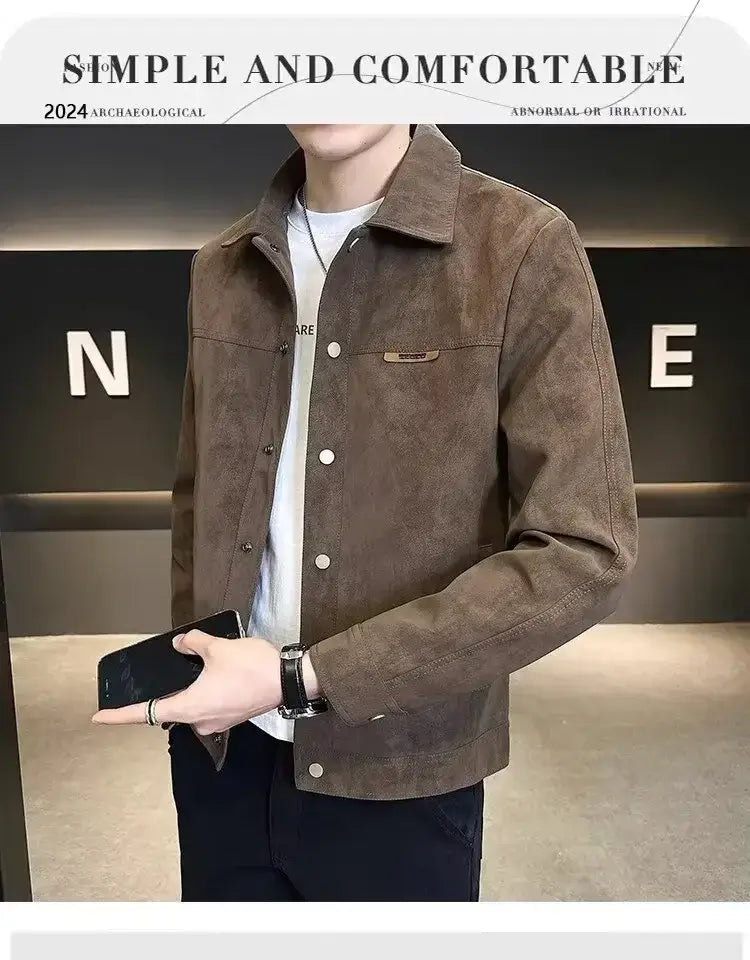 Trendy High-end Feellapelchamois Leather Jacket For Men 2024 New Style Loose Fit Spring Top Coat