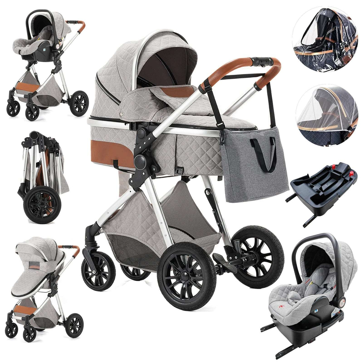 Luxury 2024 Baby Stroller 3 in 1 High Landscape Baby Cart Can Sit Can Lie Portable Pushchair Baby Cradel Infant Carrier Free Shipping-Labell USA