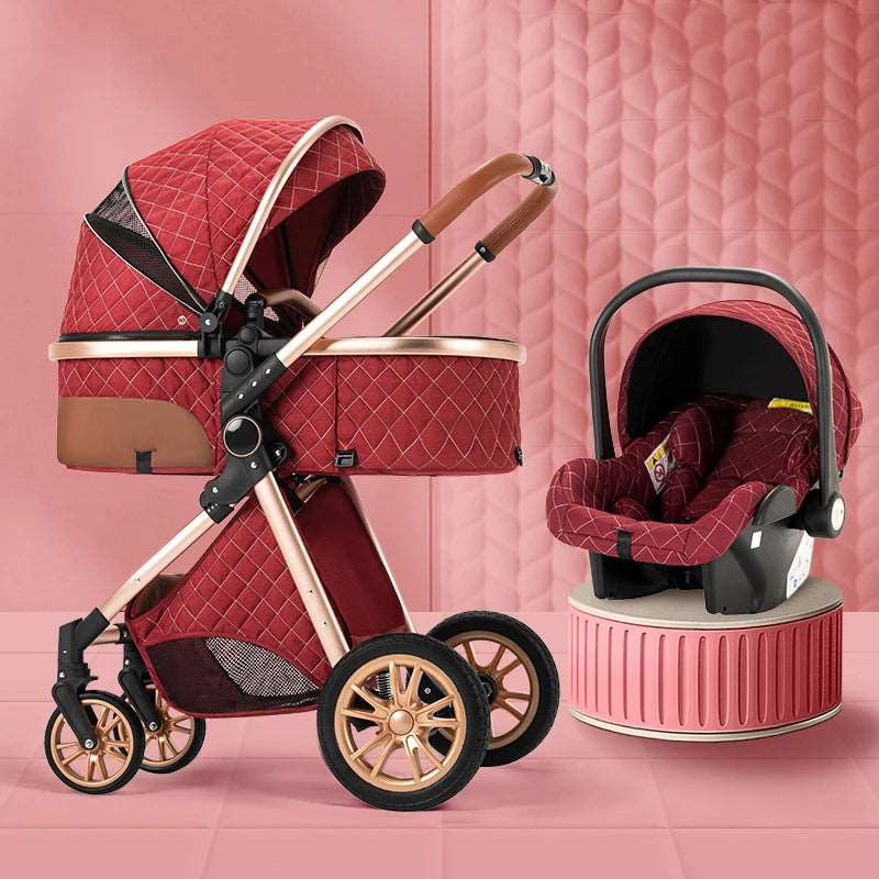 Luxury 2024 Baby Stroller 3 in 1 High Landscape Baby Cart Can Sit Can Lie Portable Pushchair Baby Cradel Infant Carrier Free Shipping-Labell USA