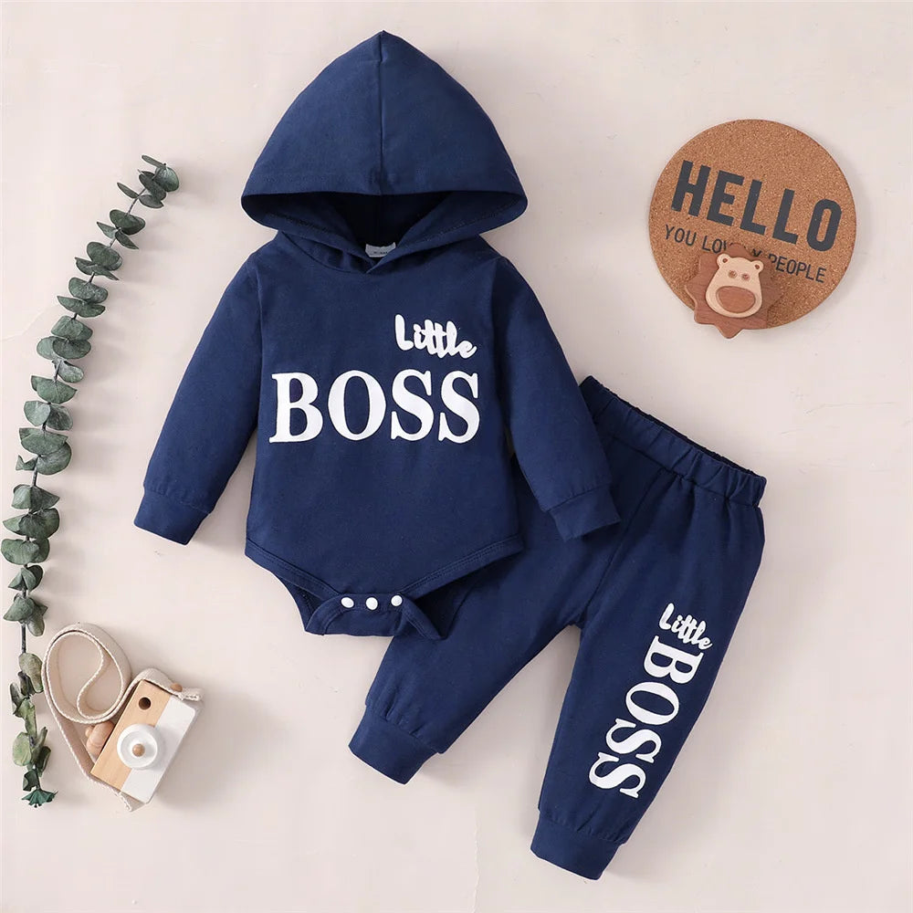 New 0-24 Months Newborn Baby Boy 2PCS Clothes Set Long Sleeve Hoodie Jumpsuit Pants Toddler Boy Outfit Baby Costume