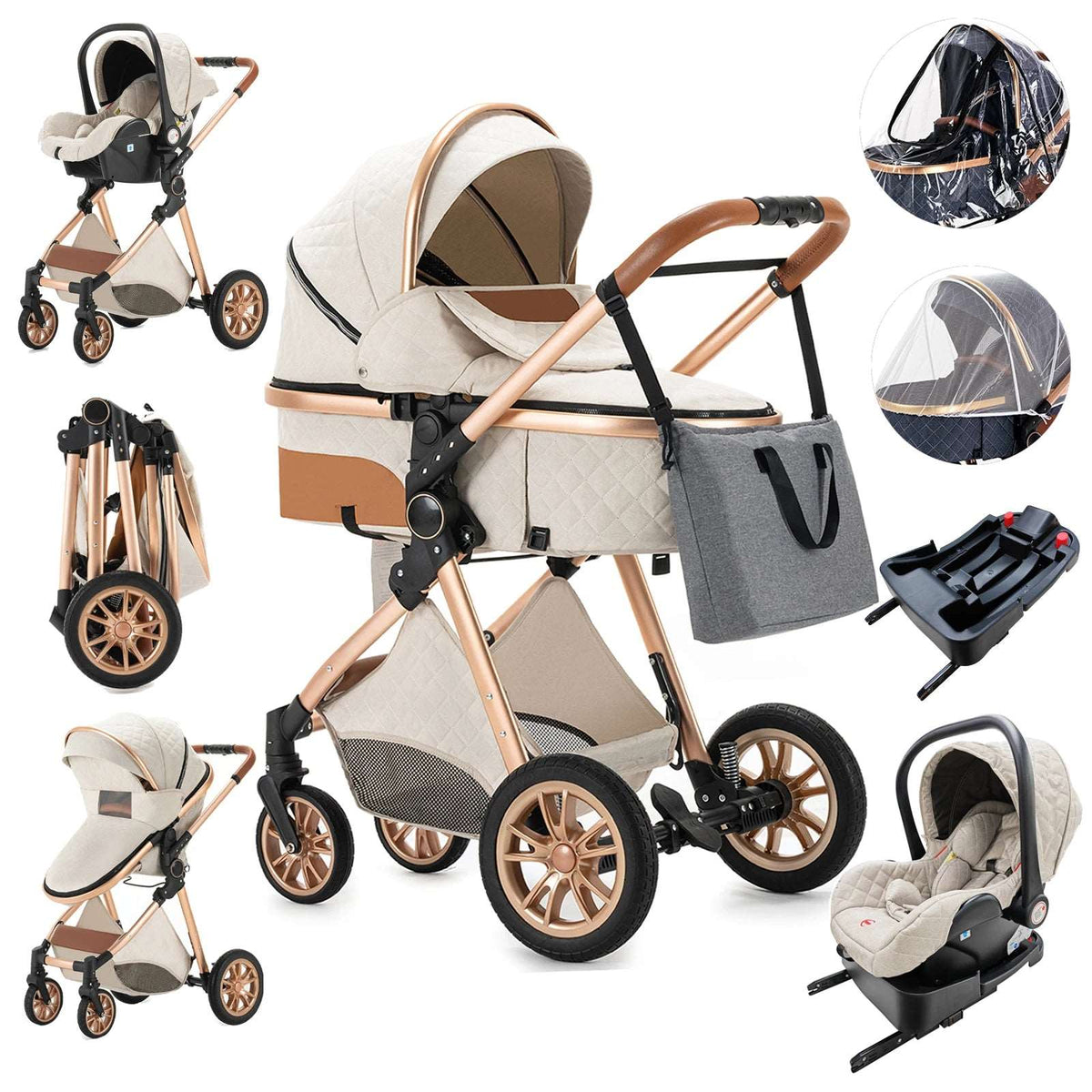 Luxury 2024 Baby Stroller 3 in 1 High Landscape Baby Cart Can Sit Can Lie Portable Pushchair Baby Cradel Infant Carrier Free Shipping-Labell USA