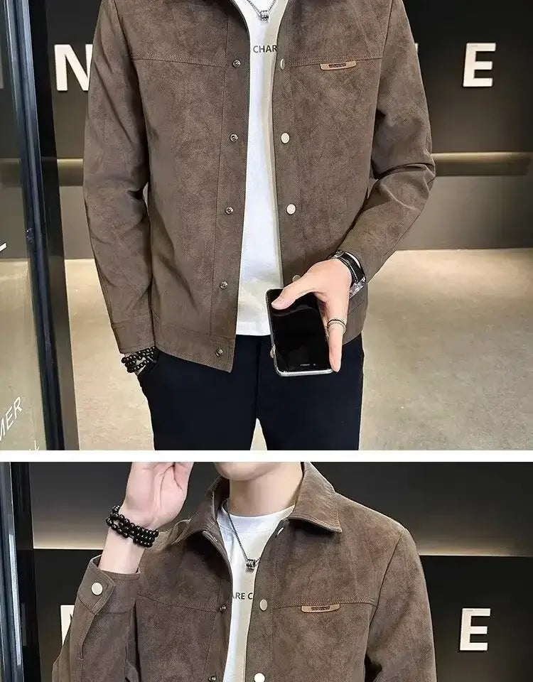 Trendy High-end Feellapelchamois Leather Jacket For Men 2024 New Style Loose Fit Spring Top Coat