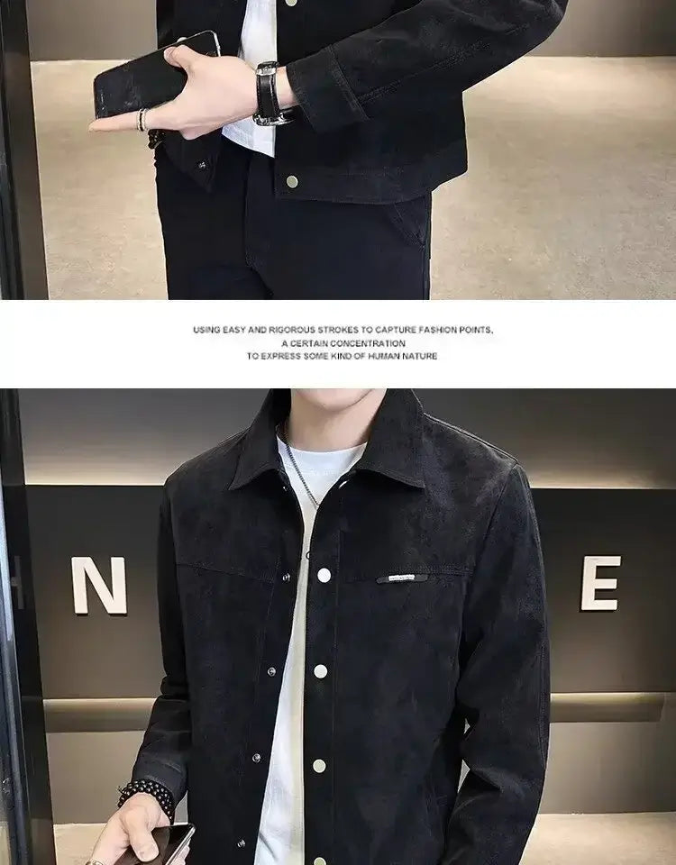 Trendy High-end Feellapelchamois Leather Jacket For Men 2024 New Style Loose Fit Spring Top Coat