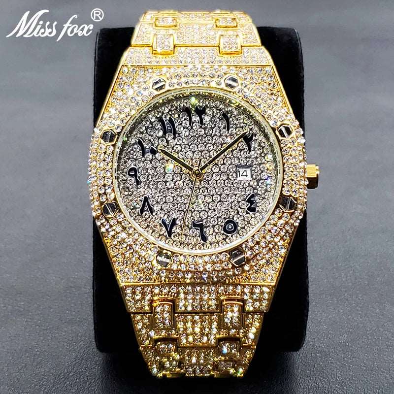 Luxury Full Diamond Watches For Men Top Brand Hip Hop Iced Out Arab Number Watch Men Fashion Steel Waterproof Clock Dropshipping-Labell USA