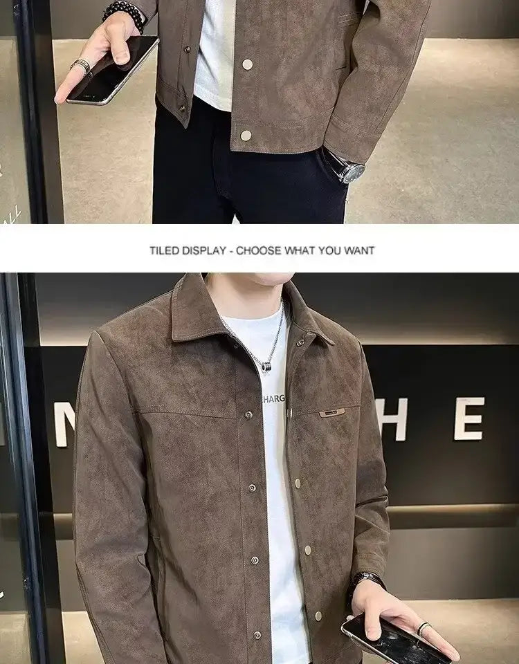 Trendy High-end Feellapelchamois Leather Jacket For Men 2024 New Style Loose Fit Spring Top Coat