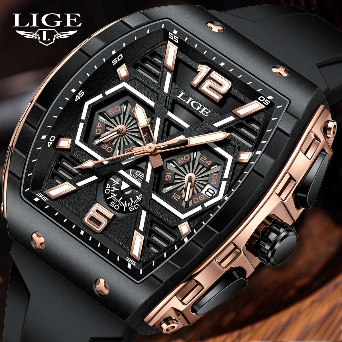 LIGE Luxury Waterproof Quartz Wristwatch Raise Wrist Luminous Men Watch Date Sports Silicone Clock Man Watches Relogio Masculino-Labell USA